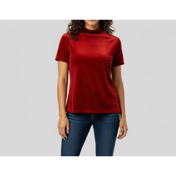 Gap Tops - VTG Gap 90's Red Velvet Top Short Sleeve Mock Neck Womens MED Whimsigoth Xmas